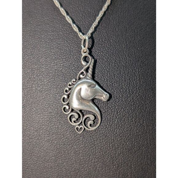 Vintage 1983 925 Sterling Silver Unicorn Pendant Charm Rope Chain 18" Necklace - Picture 4 of 8